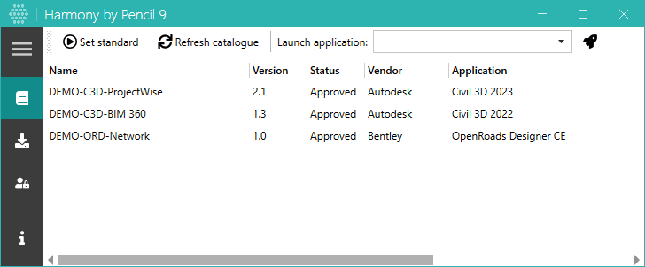 Harmony set standards screen